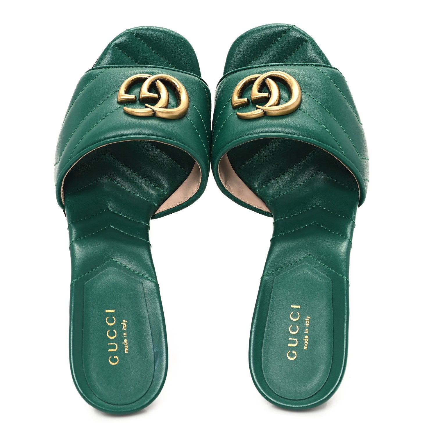 Gucci Nappa Matelasse GG Marmont 75mm Slide Sandals 36 Emerald 2 of 10