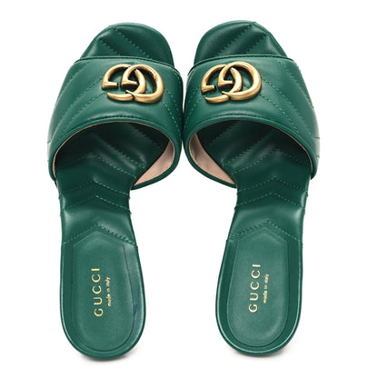 Gucci Nappa Matelasse GG Marmont 75mm Slide Sandals 36 Emerald 2 of 10