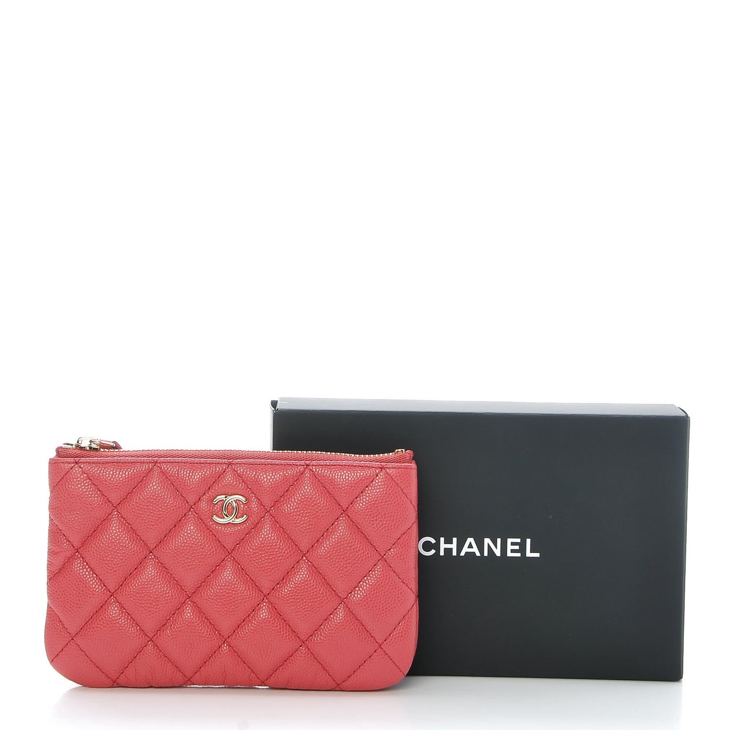 Caviar Quilted Small Cosmetic Case Dark Pink