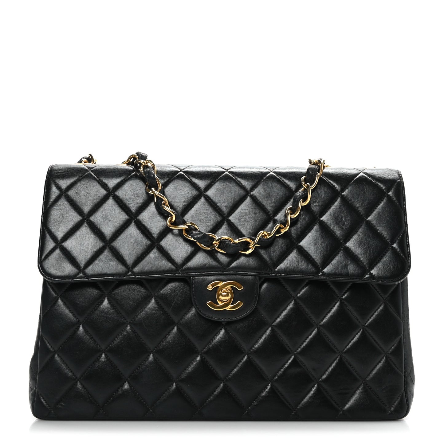 Lambskin Quilted Jumbo Single Flap Black