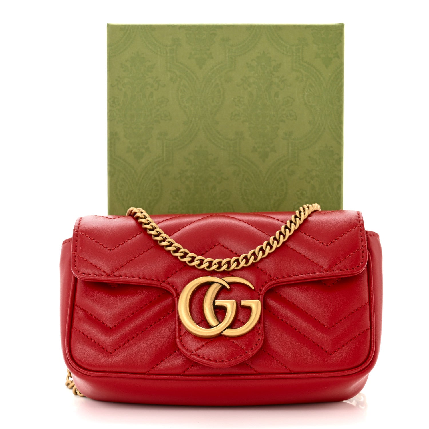 Gucci Calfskin Matelasse Super Mini GG Marmont Shoulder Bag Hibiscus Red 10 of 10