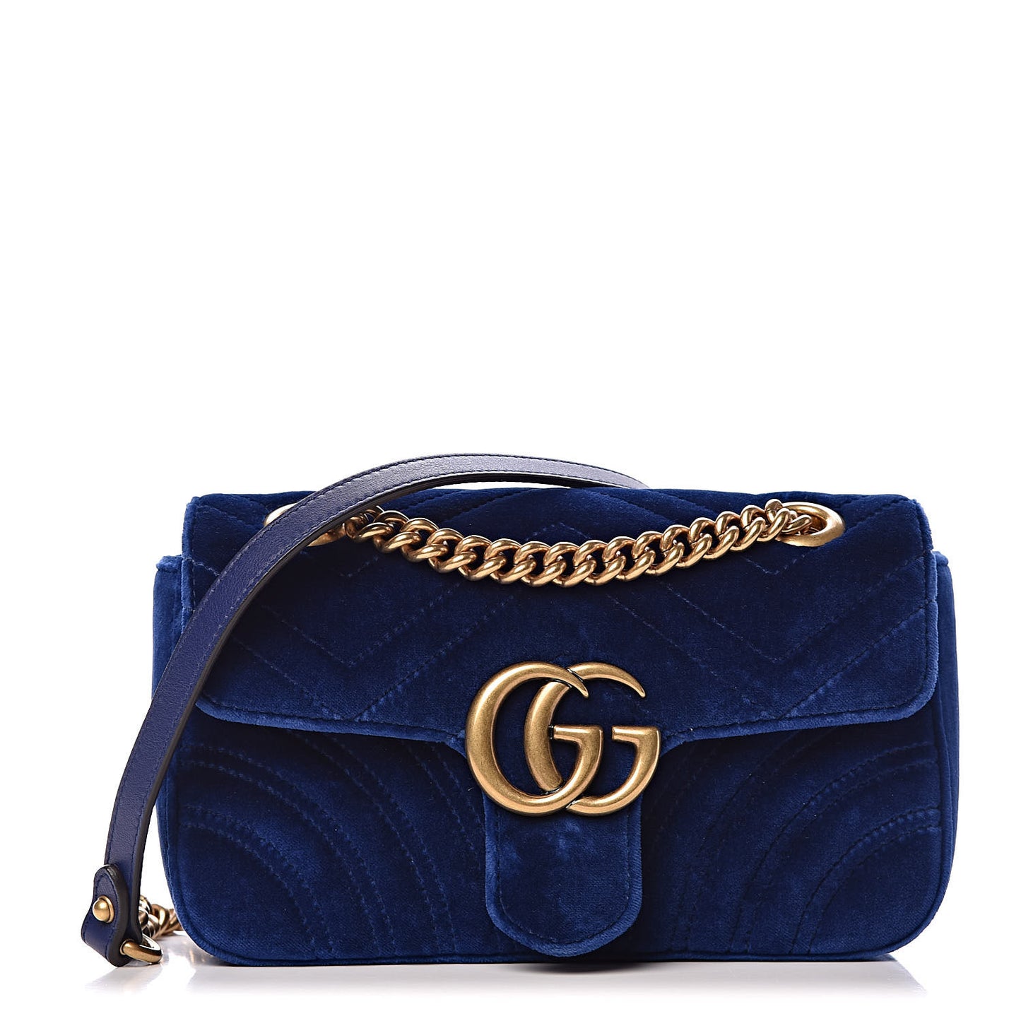 Velvet Matelasse Mini GG Marmont Shoulder Bag Cobalt Blue