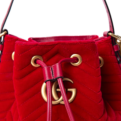 Gucci Velvet Matelasse GG Marmont Bucket Bag Hibiscus Red 7 of 9