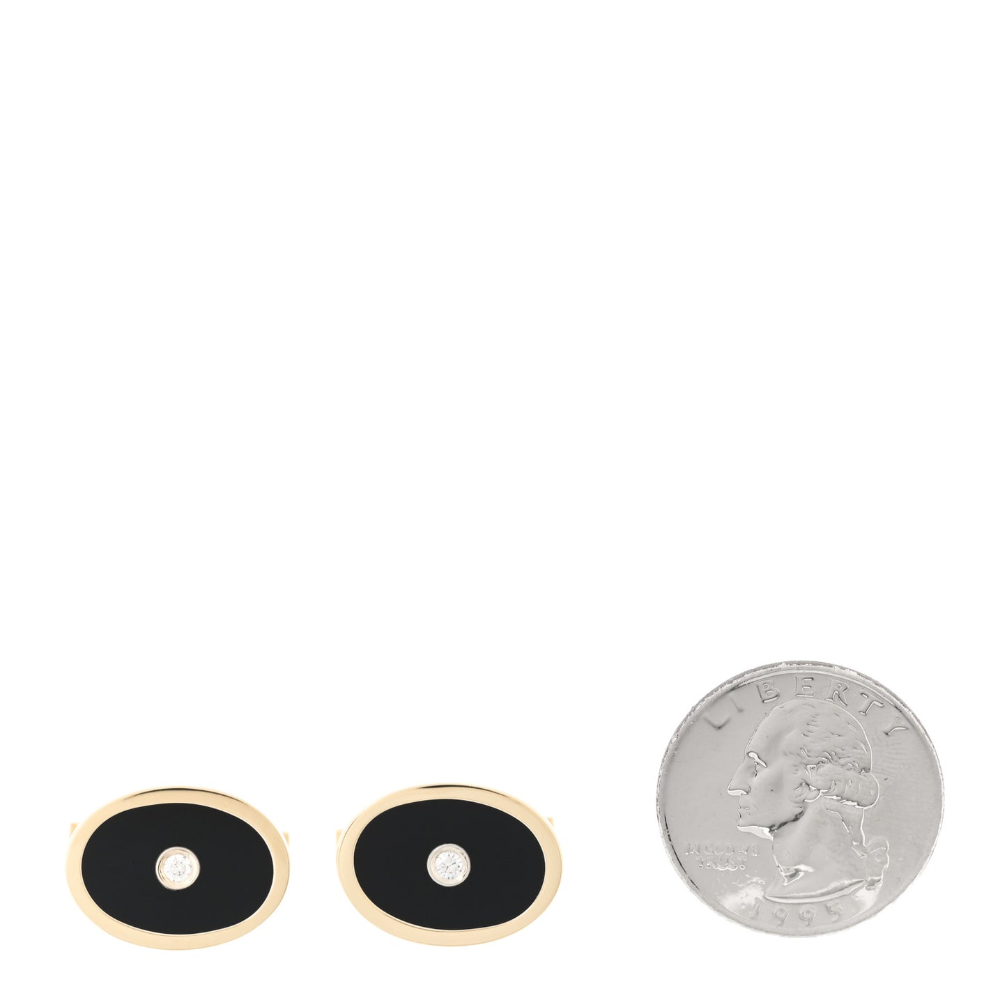 18K Yellow Gold Diamond Onyx Oval Cufflinks