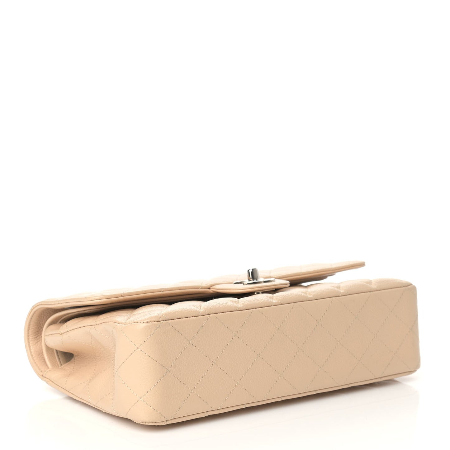 Caviar Quilted Medium Double Flap Beige