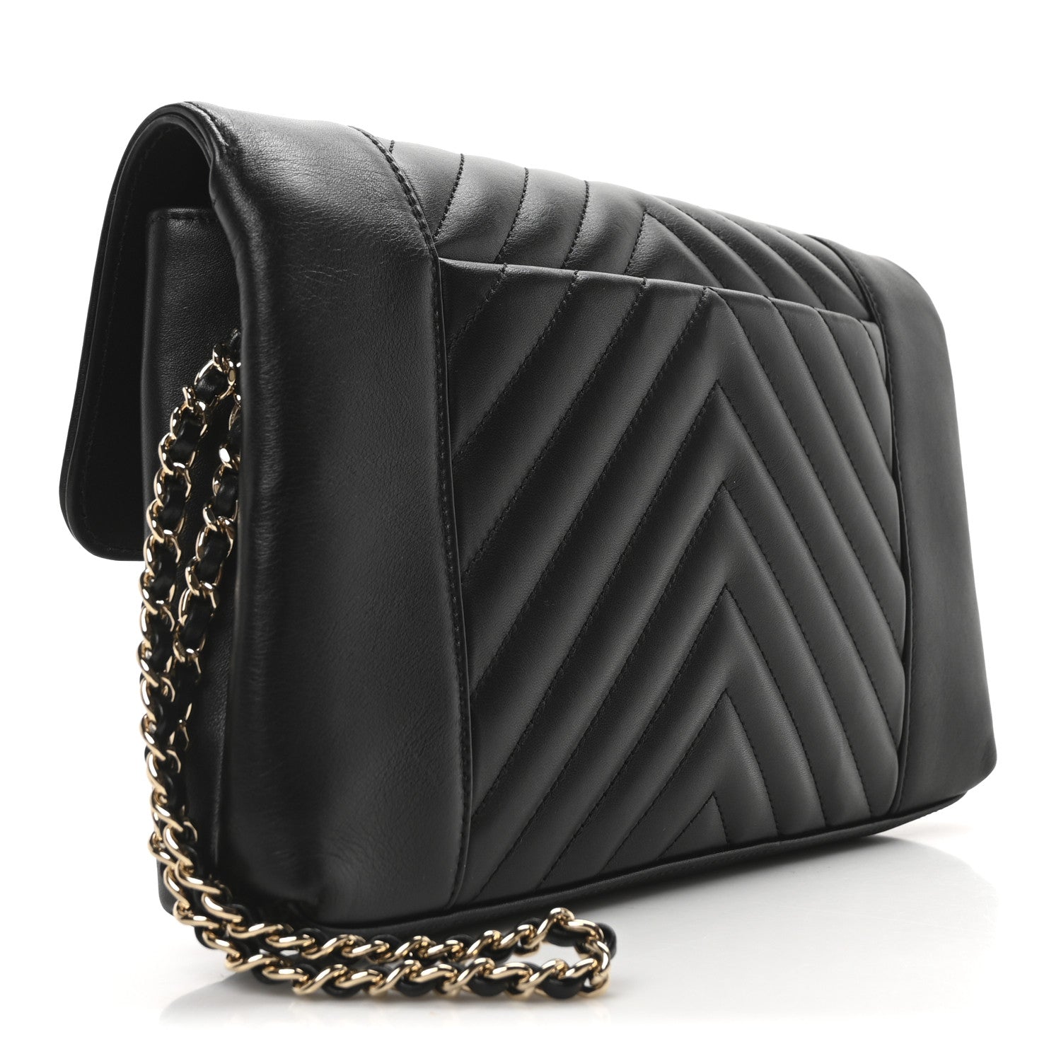 Chanel Calfskin Quilted Daily Chevron Clutch Black 3 of 10