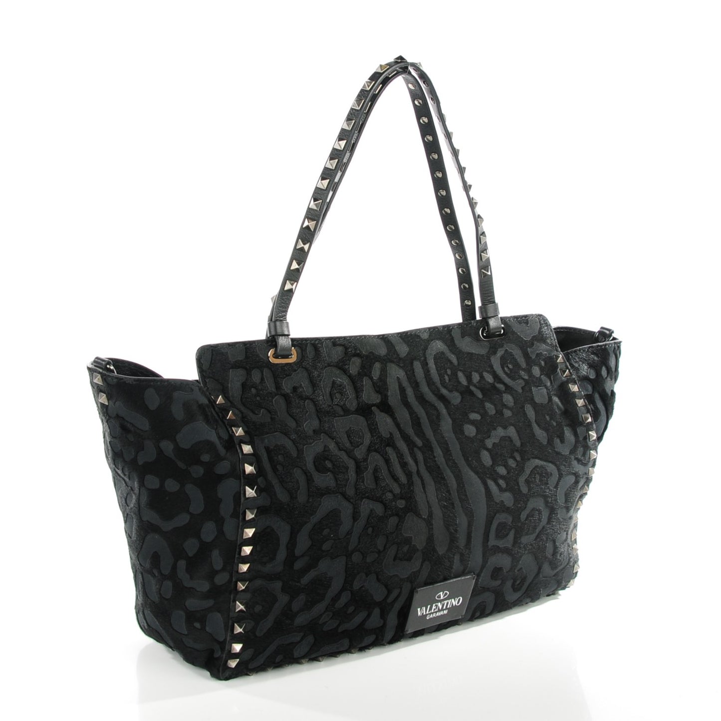 Calf Hair Cavino Etched Rockstud Tote Black