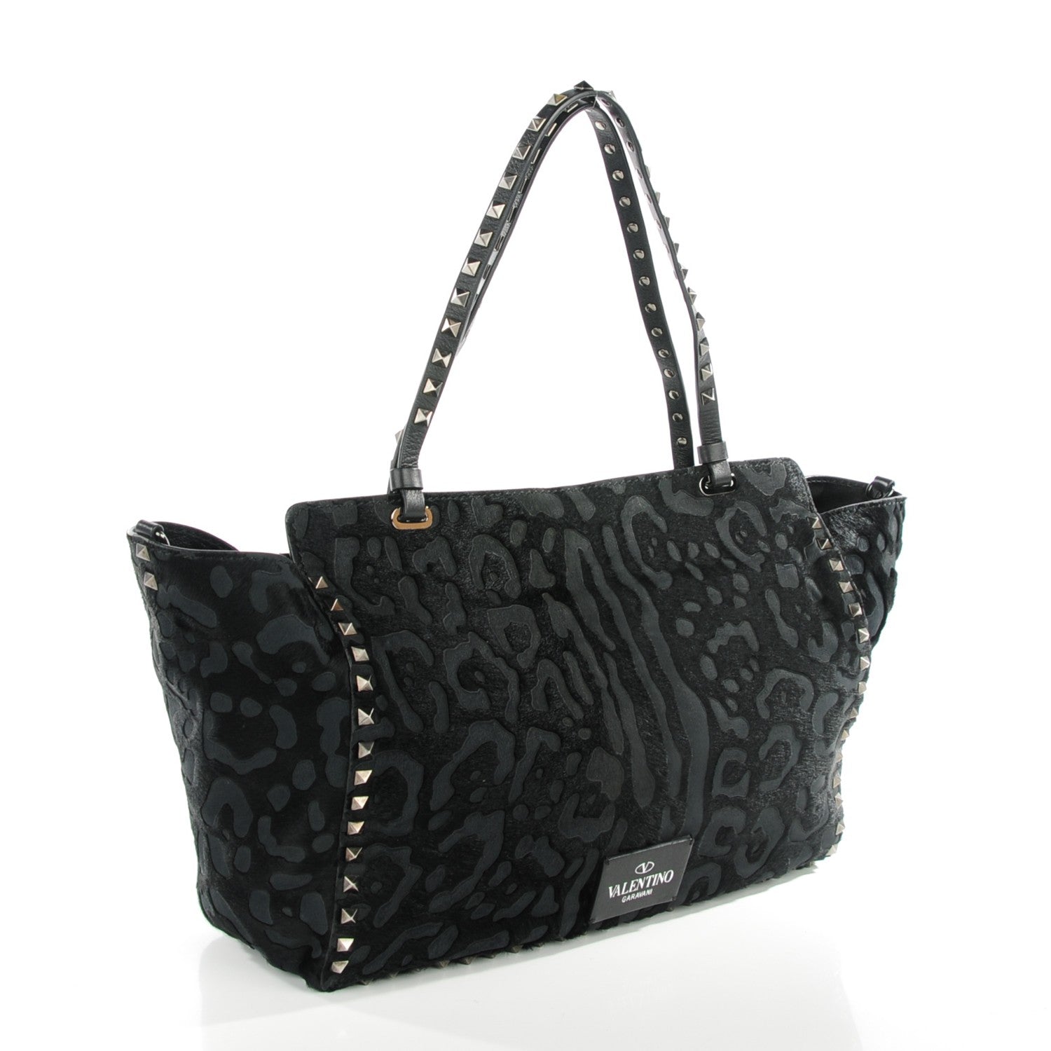 Valentino Garavani Calf Hair Cavino Etched Rockstud Tote Black 6 of 16