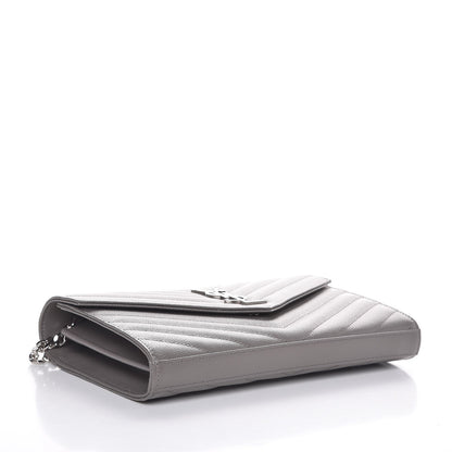 Saint Laurent Grain De Poudre Matelasse Chevron Monogram Chain Wallet Fog 4 of 6