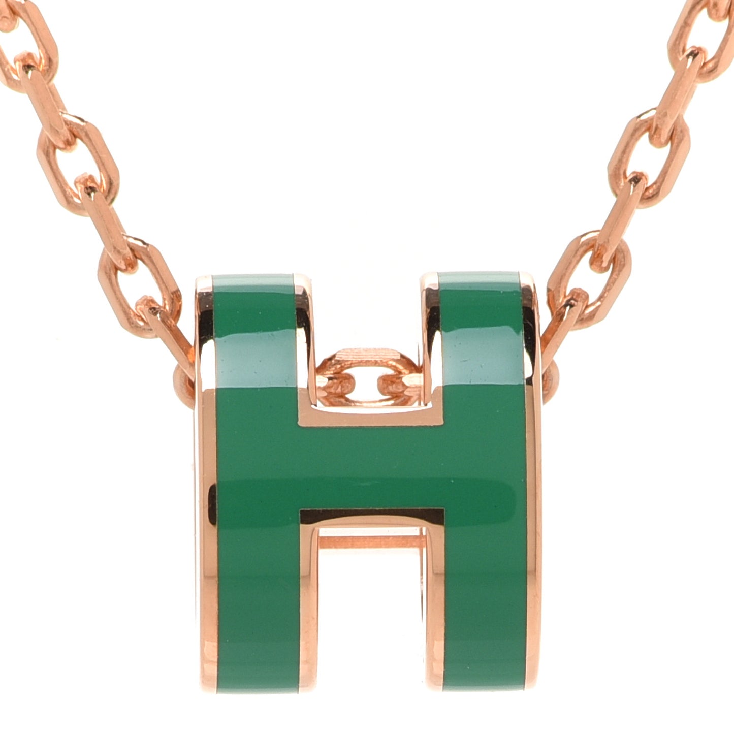 Lacquered Rose Gold Mini Pop H Pendant Necklace Vert Malachite