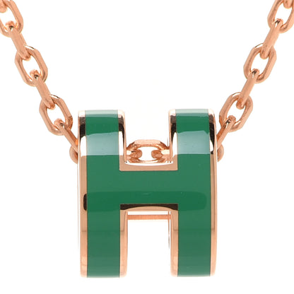 Hermes Lacquered Rose Gold Mini Pop H Pendant Necklace Vert Malachite 4 of 8
