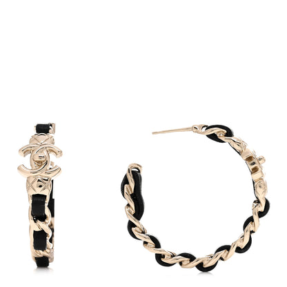 Chanel Metal Lambskin Quilted CC Turnlock Chain Hoop Earrings Gold Black 1 of 4
