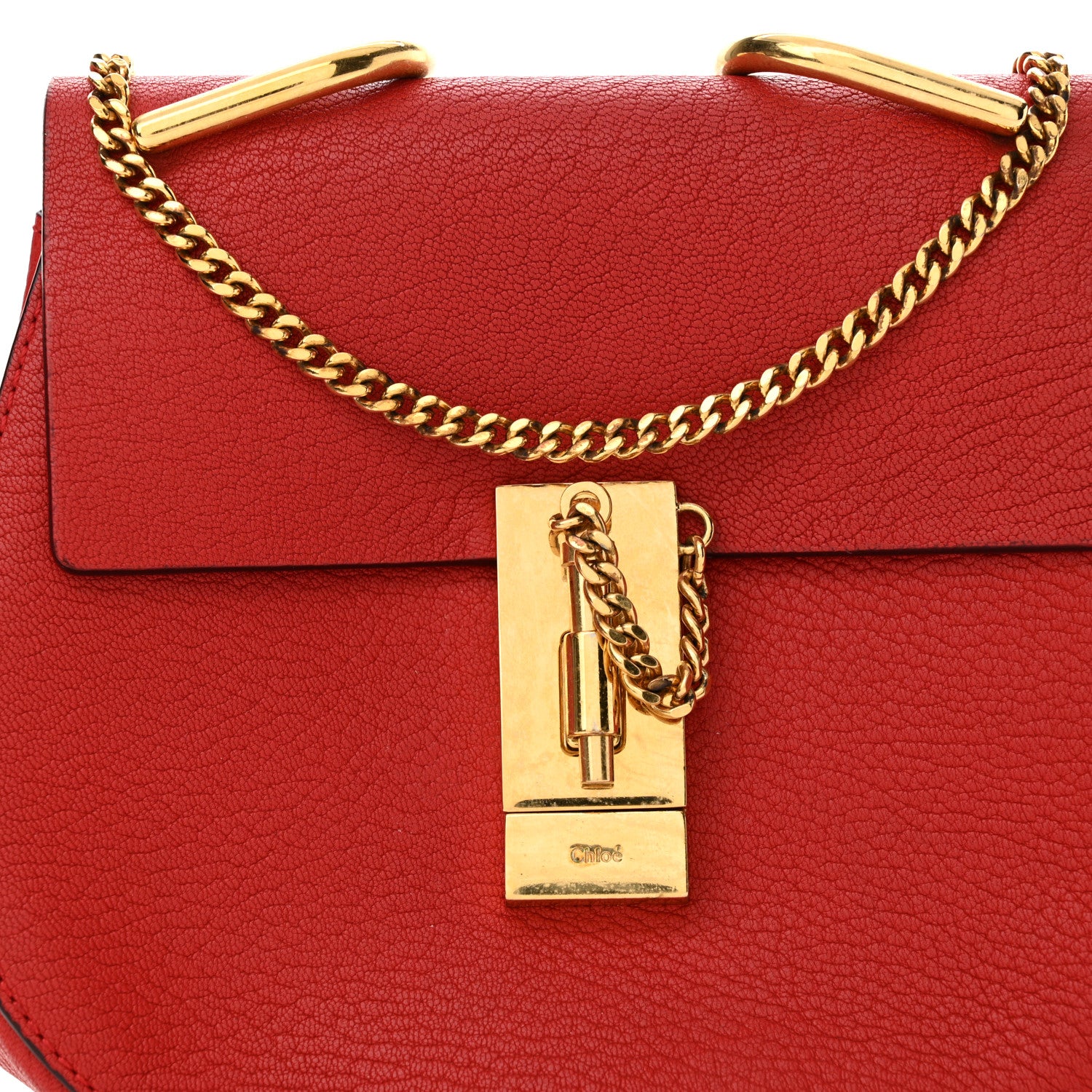 Chloe Grained Lambskin Mini Drew Shoulder Bag Plaid Red 8 of 11