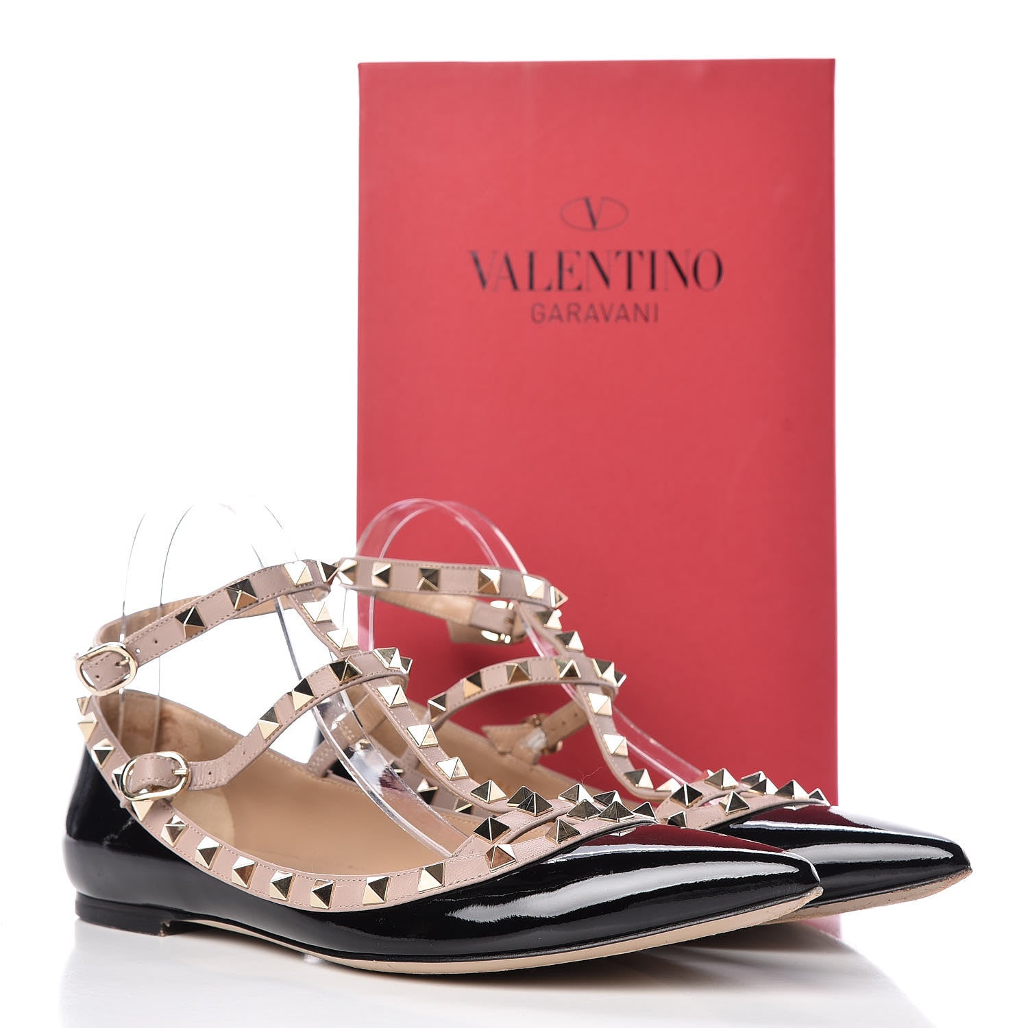 Valentino Garavani Patent Rockstud Cage Ballerina Flats 40.5 Black Poudre 15 of 15