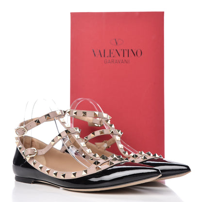 Valentino Garavani Patent Rockstud Cage Ballerina Flats 40.5 Black Poudre 15 of 15
