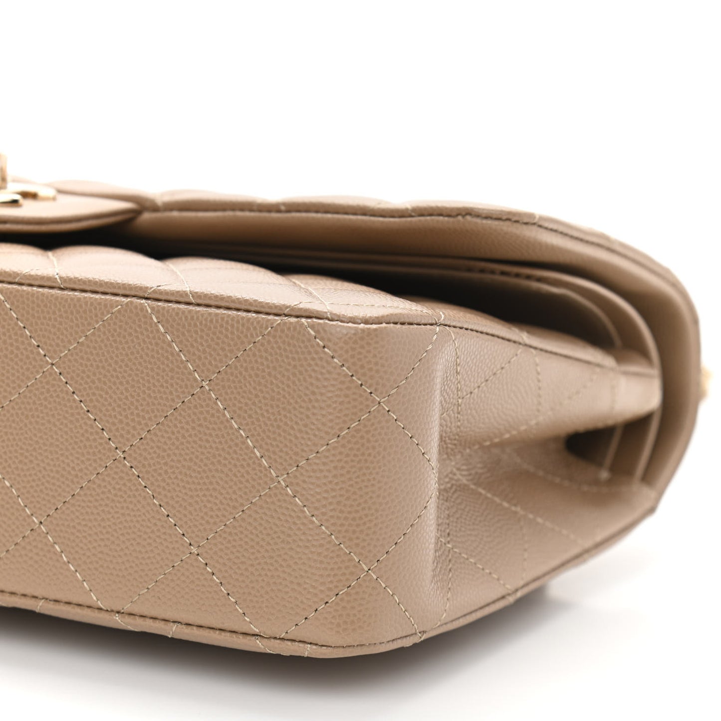 Caviar Quilted Medium Double Flap Beige