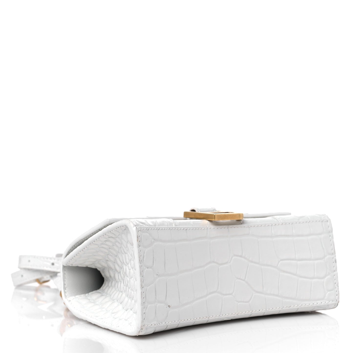 Shiny Calfskin Crocodile Embossed Hourglass Top Handle Bag XS White