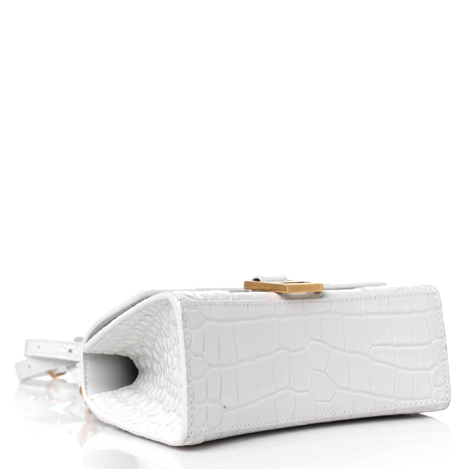 Balenciaga Shiny Calfskin Crocodile Embossed Hourglass Top Handle Bag XS White 3 of 11