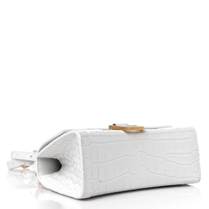 Balenciaga Shiny Calfskin Crocodile Embossed Hourglass Top Handle Bag XS White 3 of 11