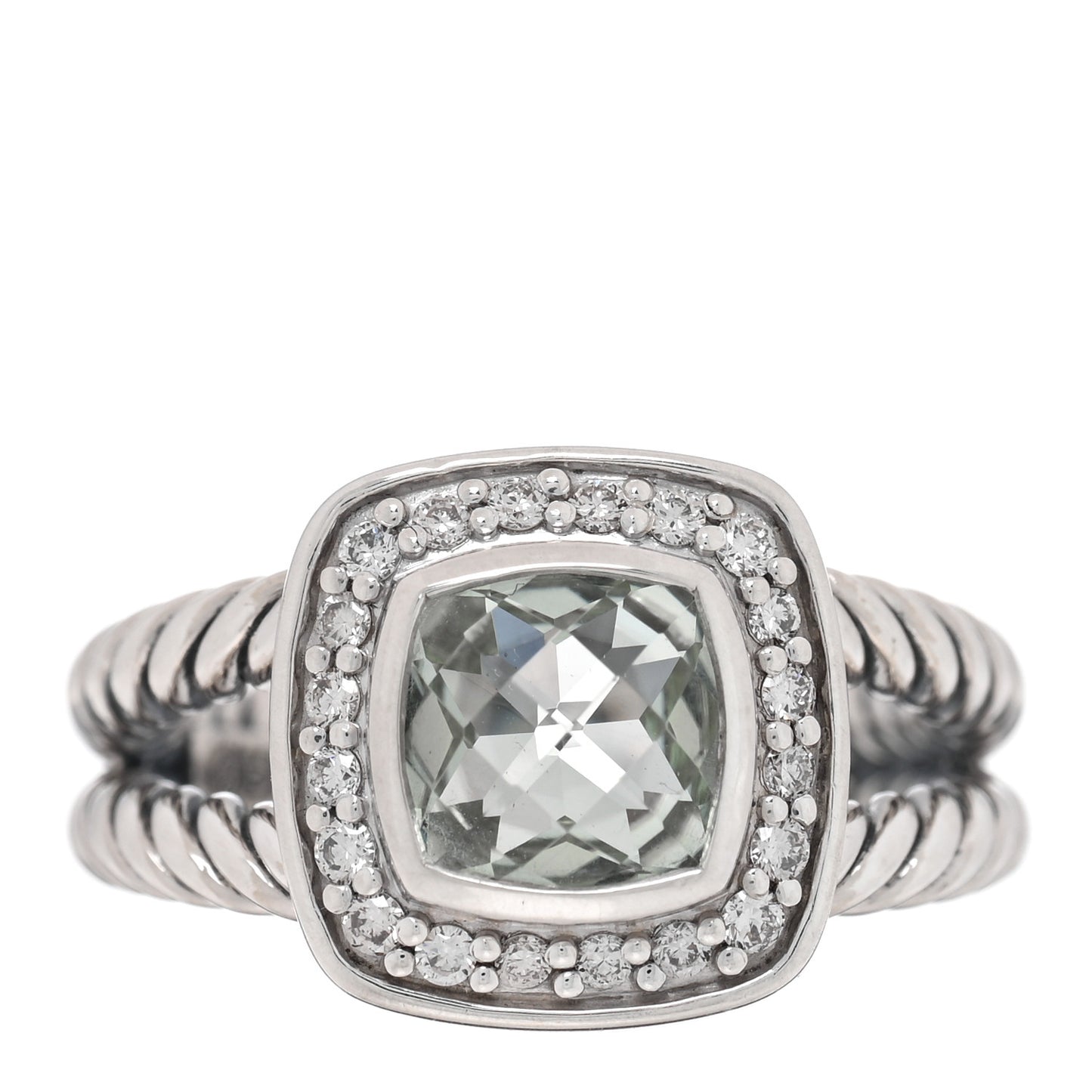 Sterling Silver Diamond Prasiolite 7mm Petite Albion Ring 50 5.25
