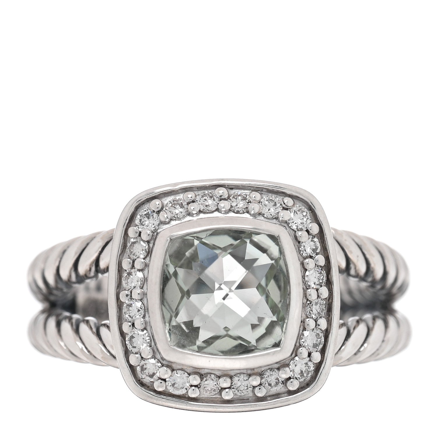 David Yurman Sterling Silver Diamond Prasiolite 7mm Petite Albion Ring 50 5.25 1 of 4