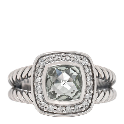 David Yurman Sterling Silver Diamond Prasiolite 7mm Petite Albion Ring 50 5.25 1 of 4