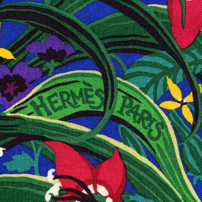 Hermes Cashmere Silk Tyger Tyger Shawl 140 Bleu Dur Vert Gris 2 of 6