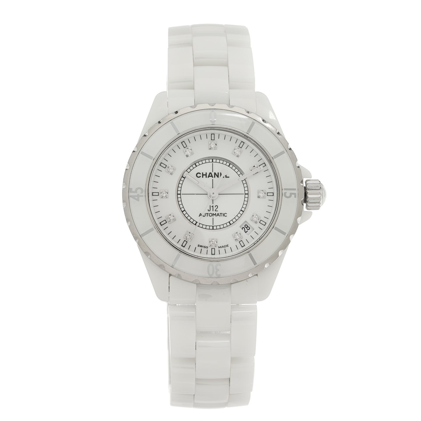 Stainless Steel Ceramic Diamond 38mm J12 Automatic Watch White