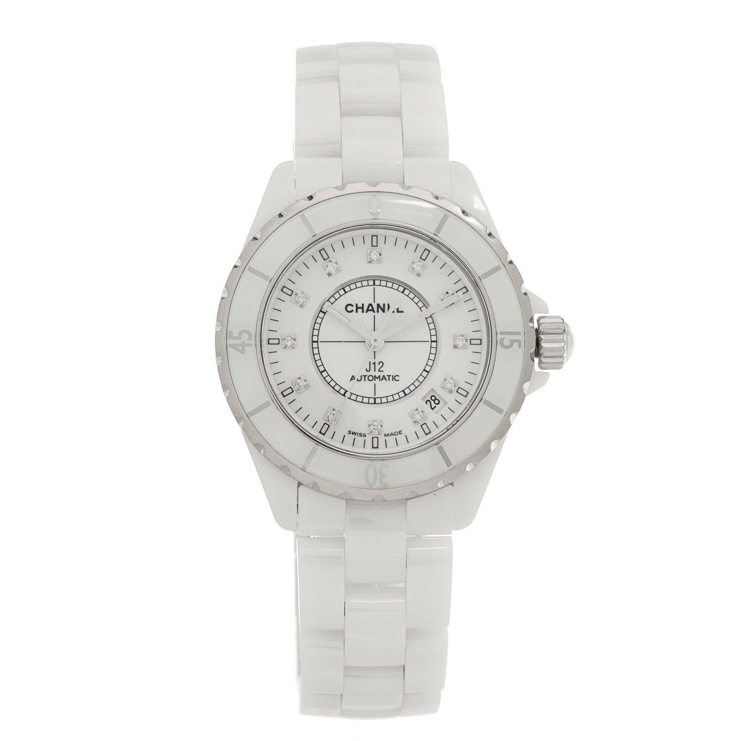 Chanel Stainless Steel Ceramic Diamond 38mm J12 Automatic Watch White 1 of 4