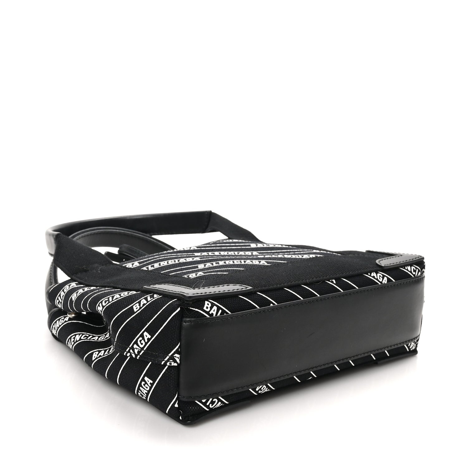 Cotton Canvas Calfskin Logo Print Navy Cabas XS Black White