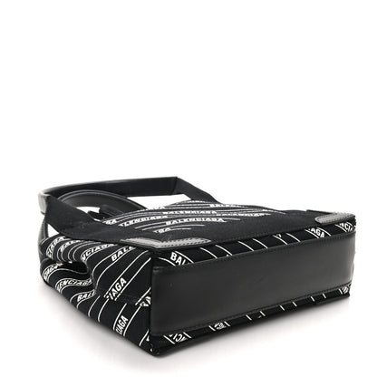 Balenciaga Cotton Canvas Calfskin Logo Print Navy Cabas XS Black White 4 of 11