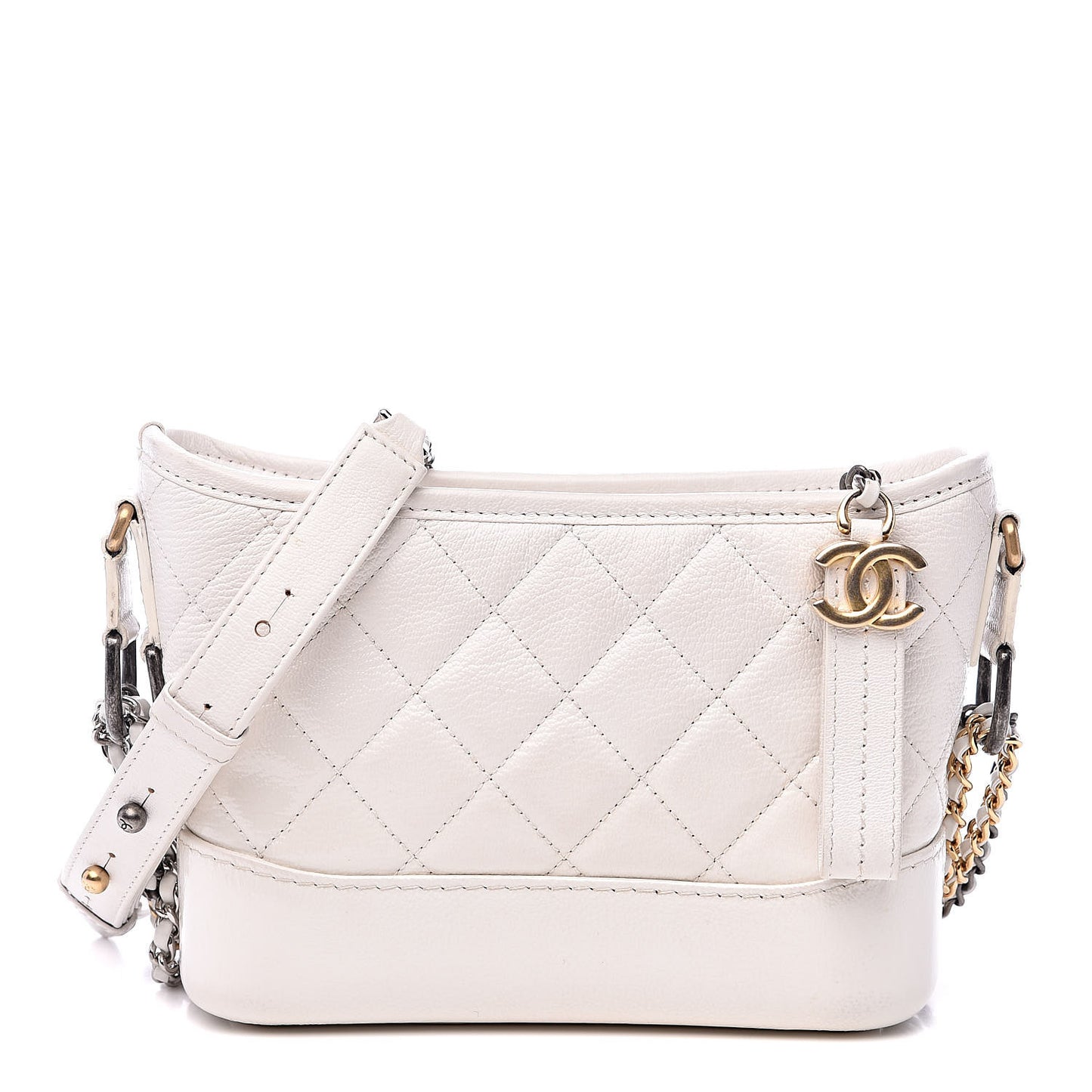Patent Goatskin Quilted Small Gabrielle Hobo White