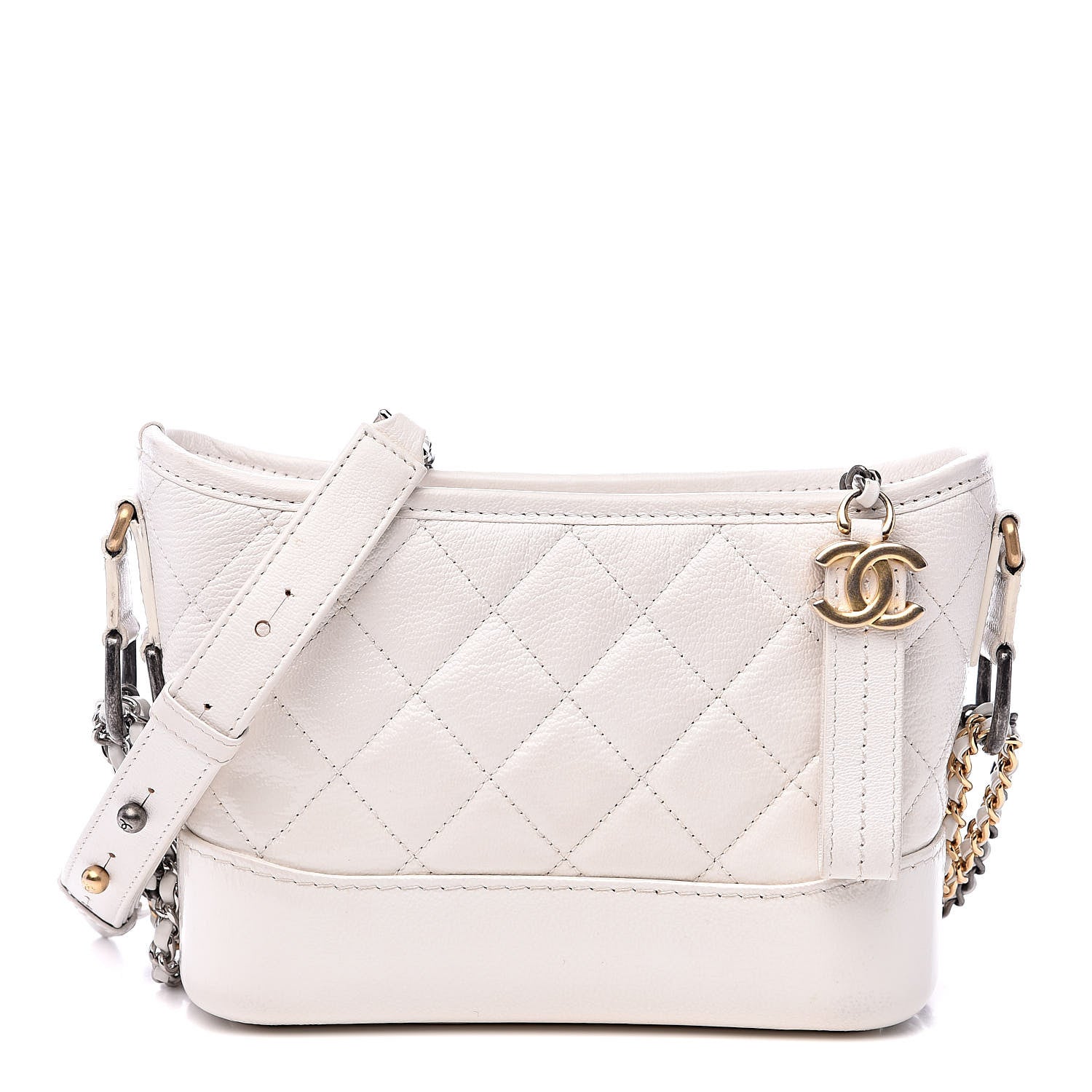 Chanel Patent Goatskin Quilted Small Gabrielle Hobo White 1 of 13