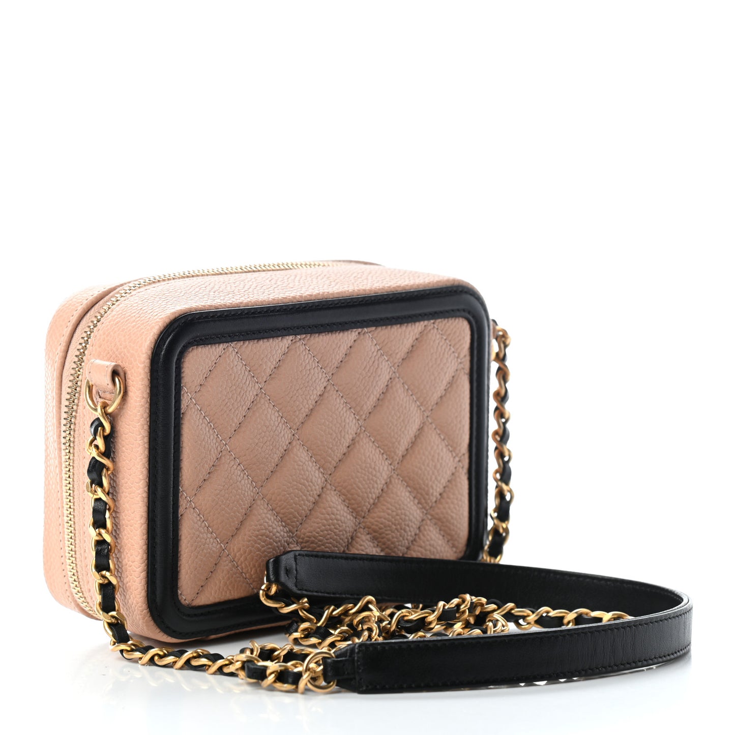 Caviar Quilted CC Filigree Vanity Clutch With Chain Beige Black