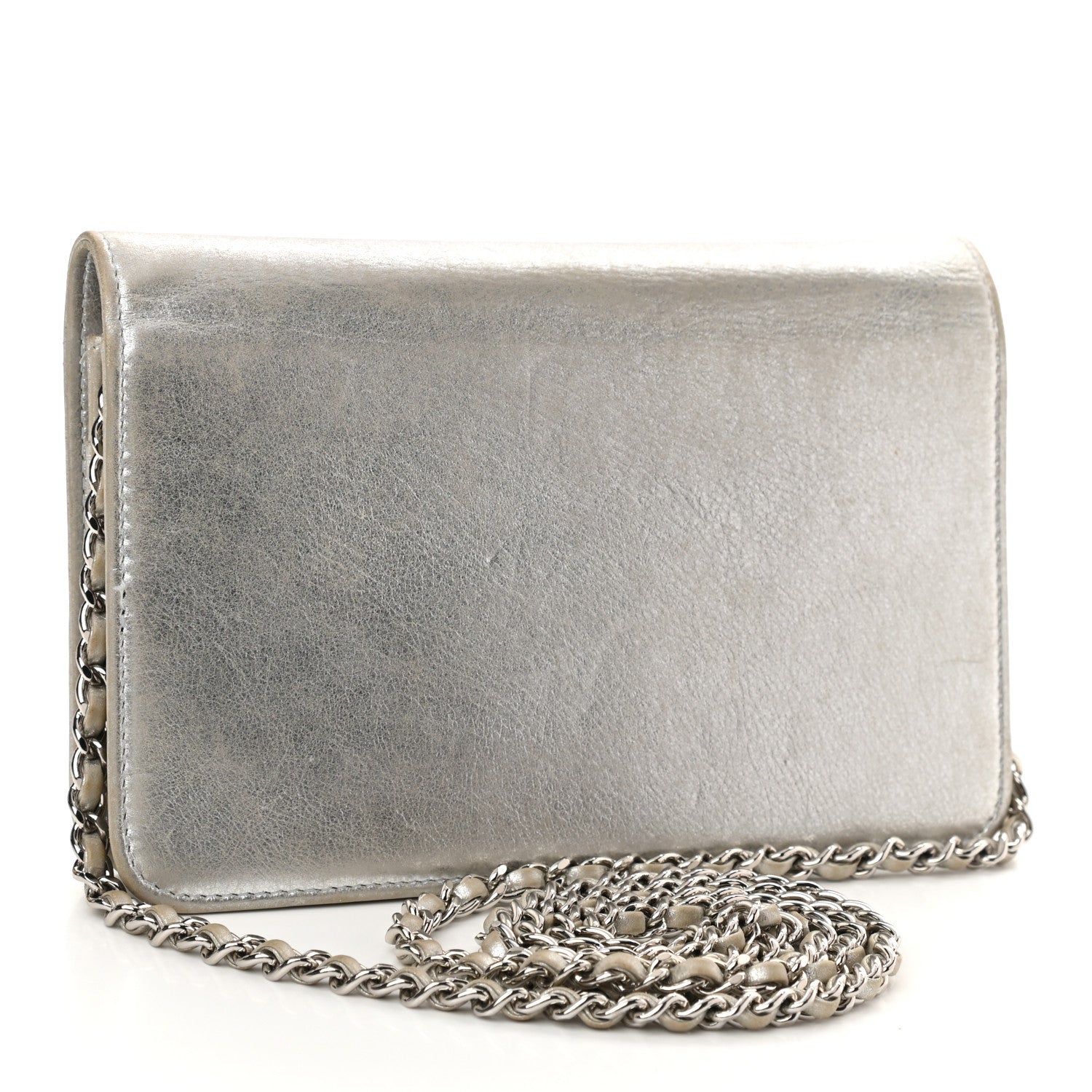 Chanel Metallic Lambskin Wallet on Chain WOC Silver 3 of 14