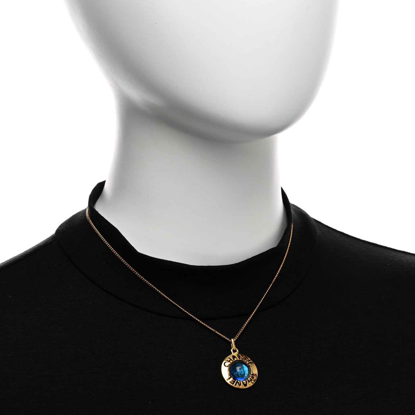 Metal Gripoix Poured Glass Pendant Necklace Gold Blue