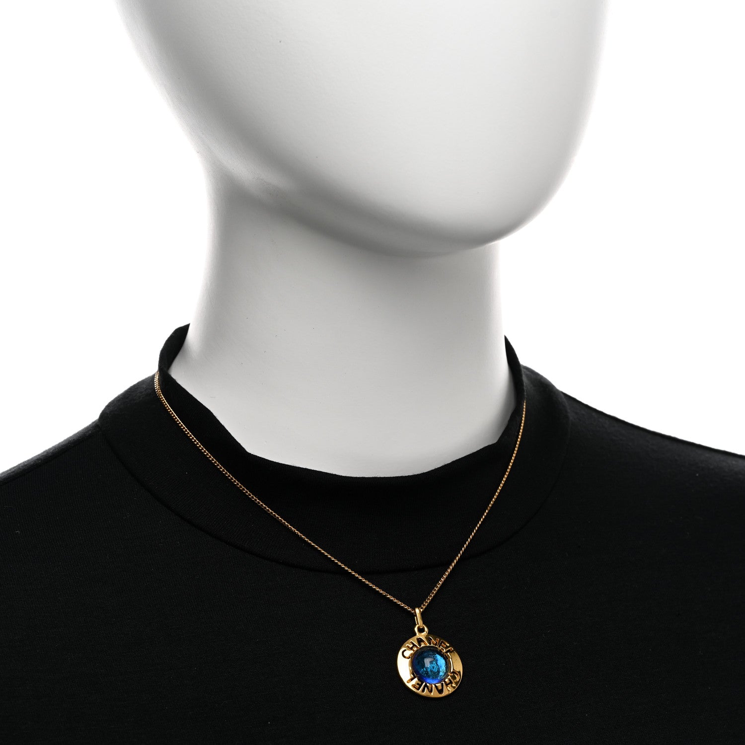 Chanel Metal Gripoix Poured Glass Pendant Necklace Gold Blue 2 of 6