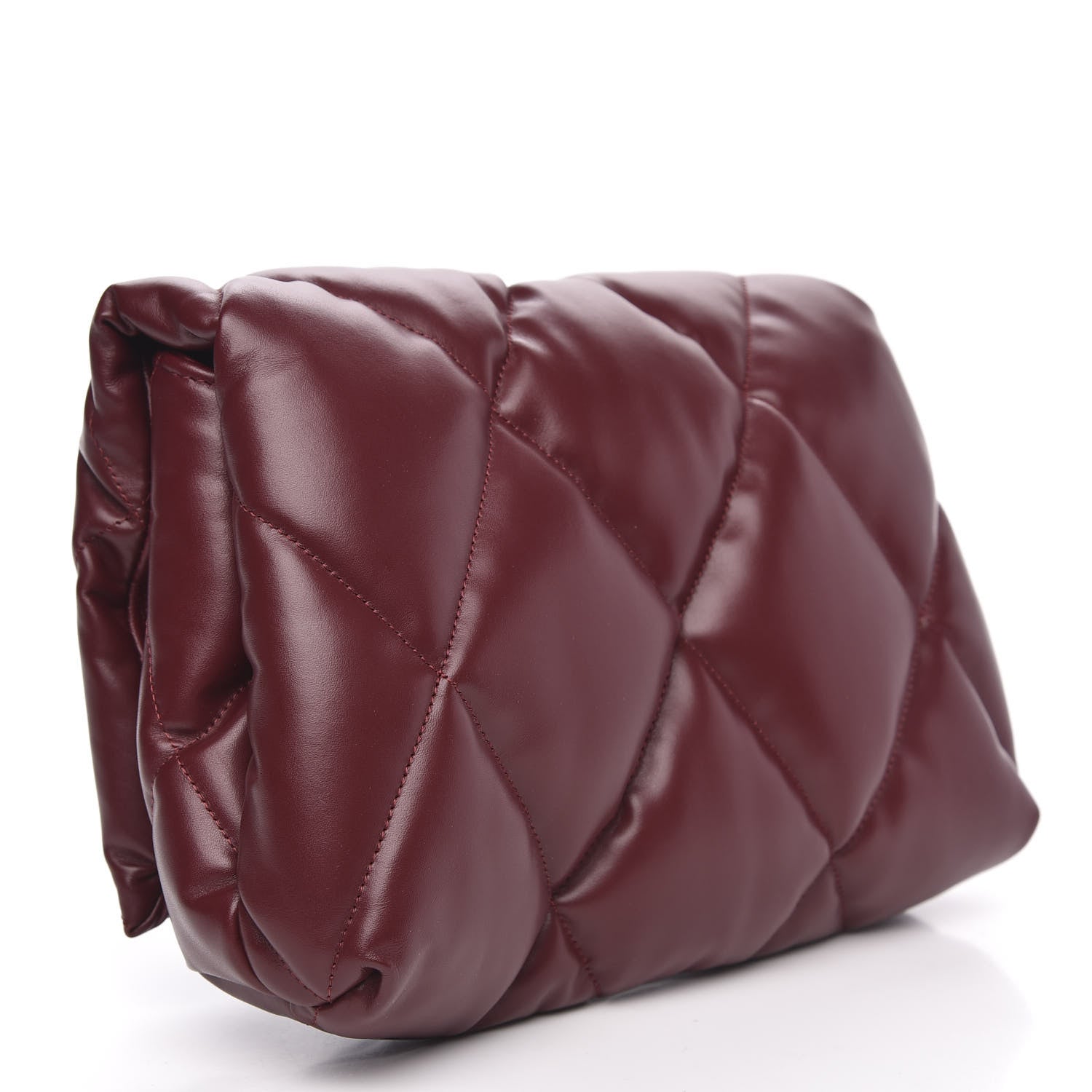 Balenciaga Nappa Calfskin Quilted Touch B Puffy Clutch Dark Red 3 of 9