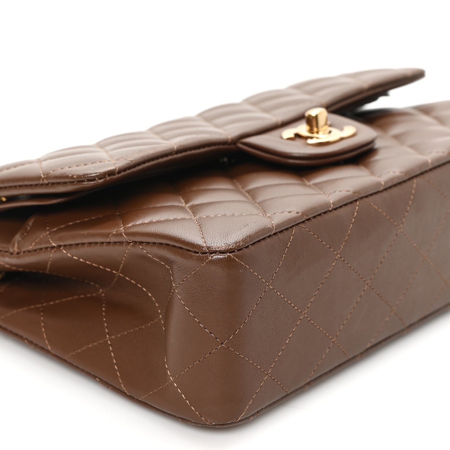 Lambskin Quilted Small Double Flap Dark Brown
