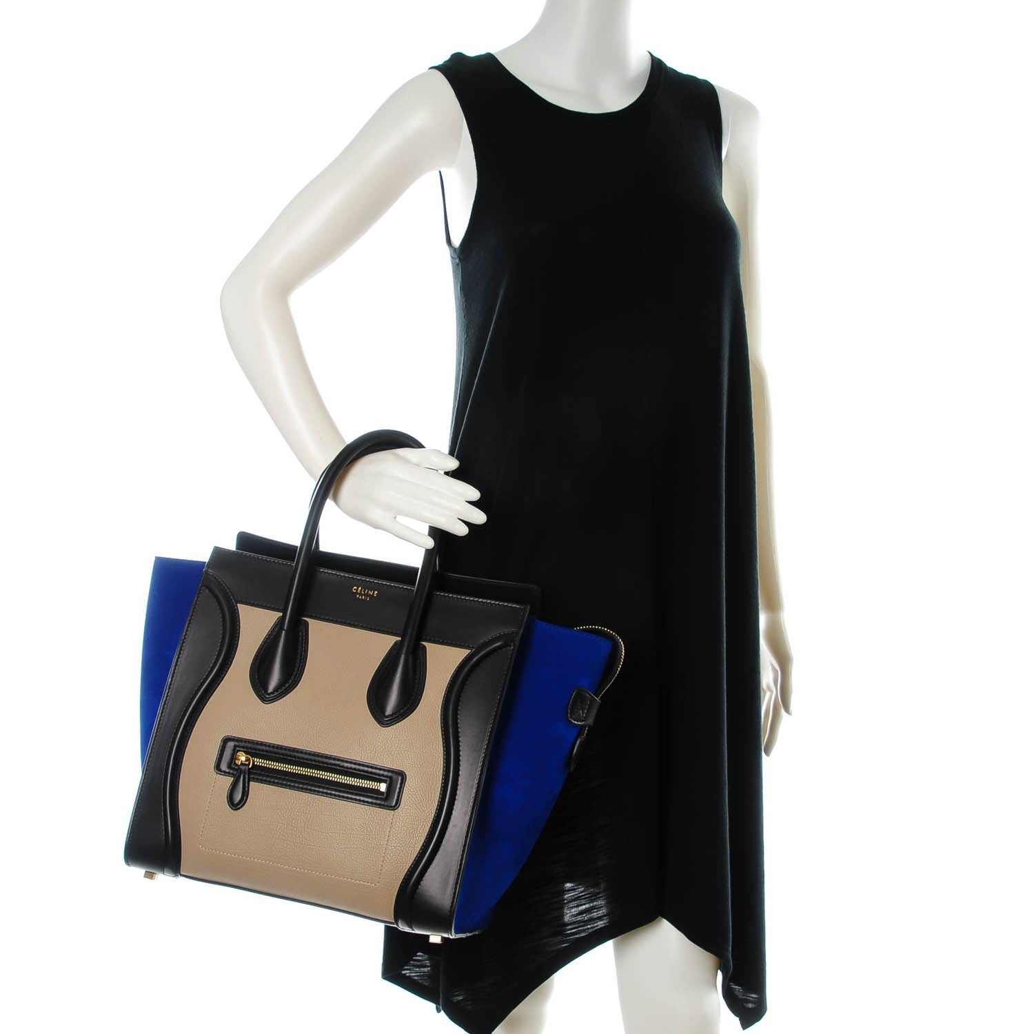 Celine Textured Calfskin Mini Tri-Color Luggage Sand 2 of 8
