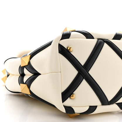 Valentino Garavani Nappa Small Roman Stud The Handle Bag Ivory Black 9 of 10