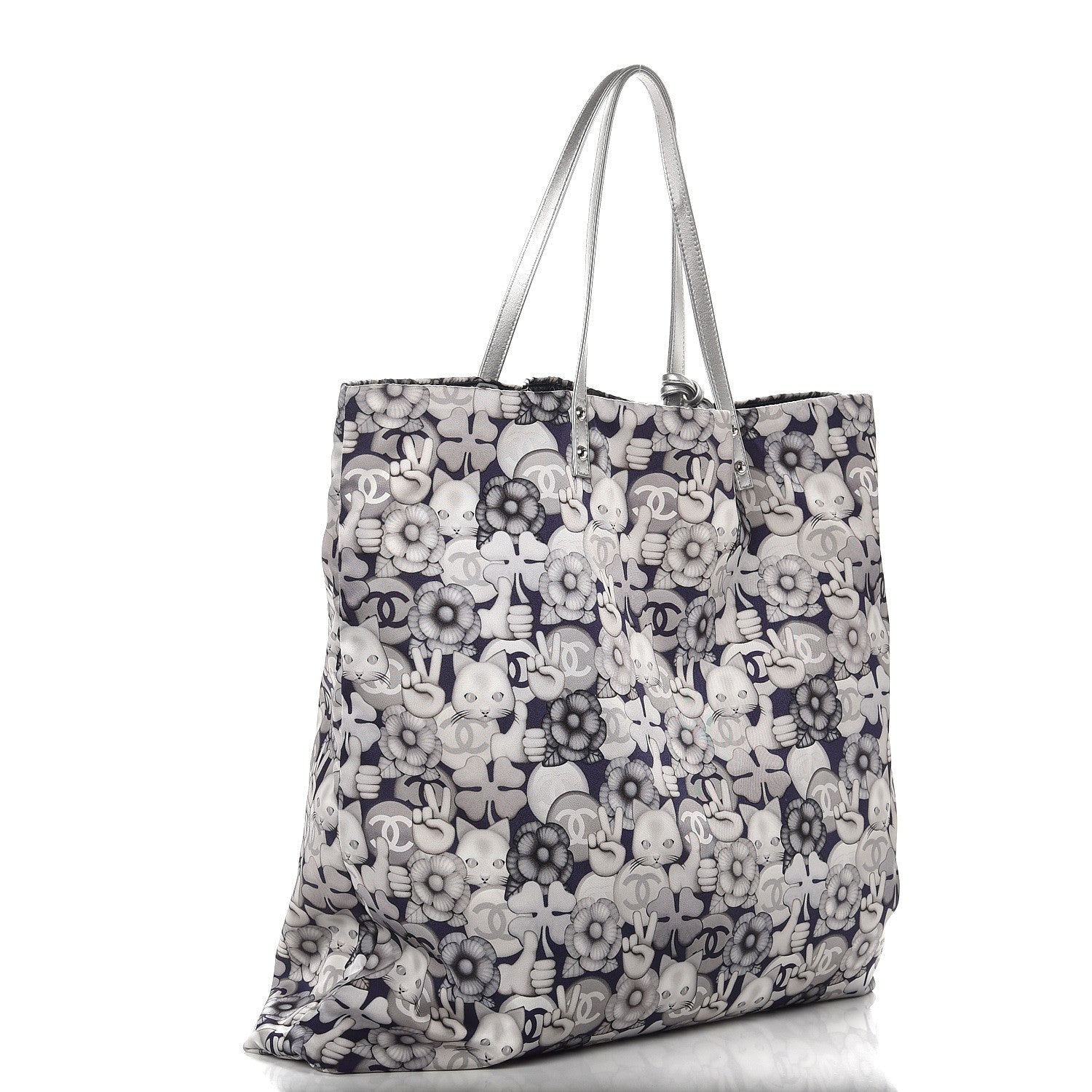 Chanel Nylon Cat Emoticon Tote Navy Silver 4 of 8