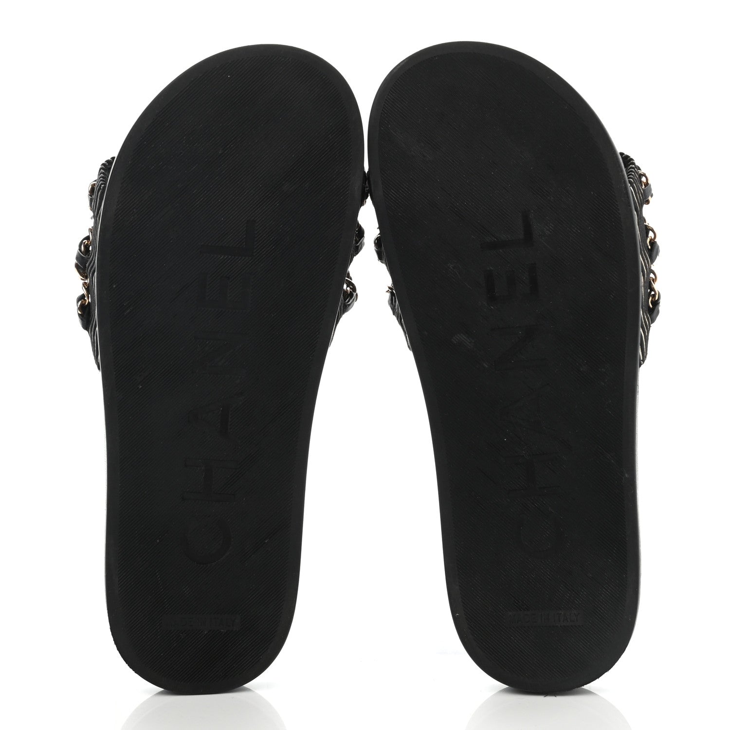 Chanel Calfskin Chain Camellia Flat Sandals 36 Black 5 of 9