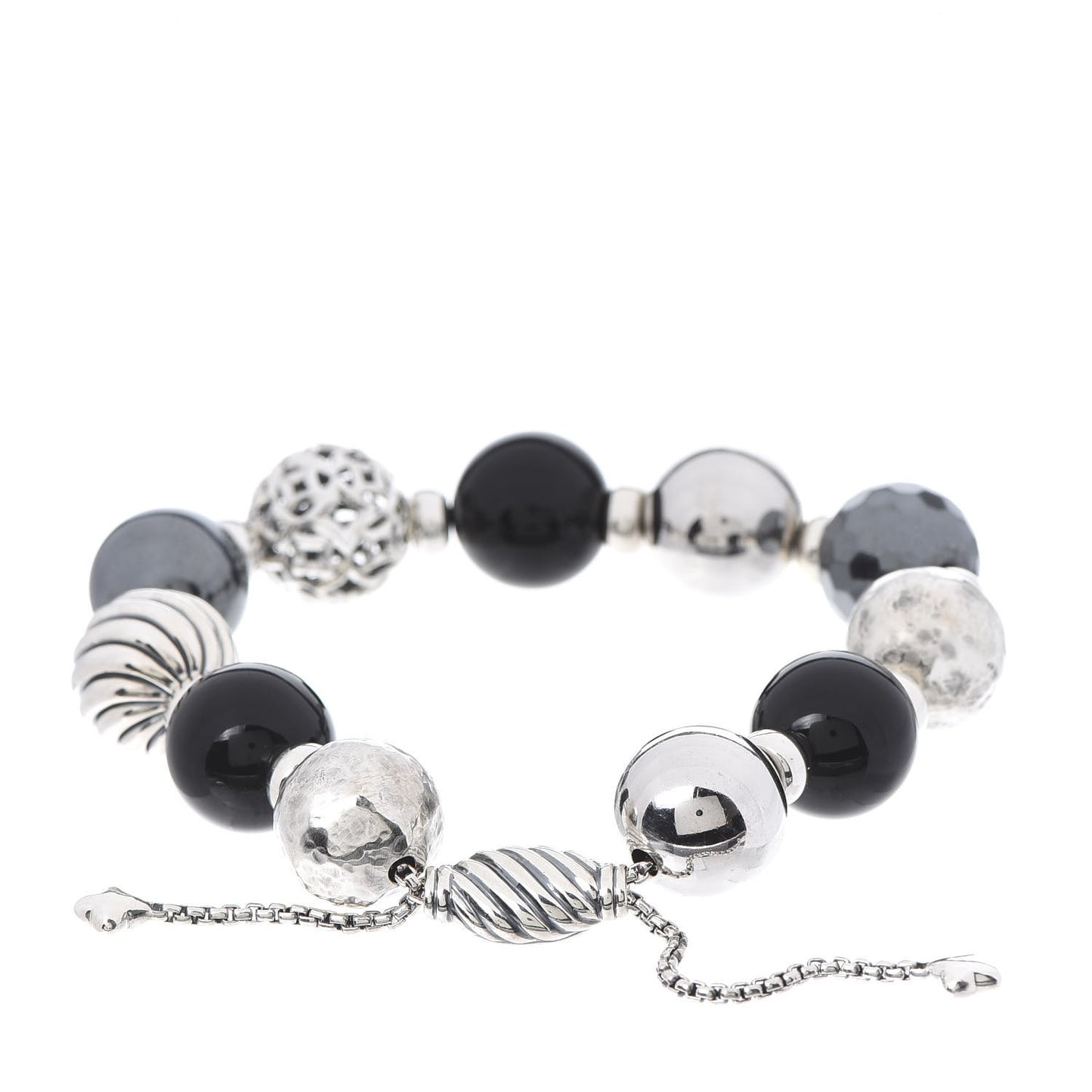 Sterling Silver Black Onyx Hematite 14mm Elements Bead Bracelet