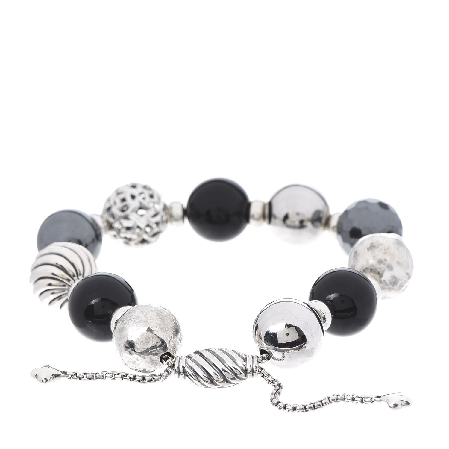 David Yurman Sterling Silver Black Onyx Hematite 14mm Elements Bead Bracelet 3 of 4