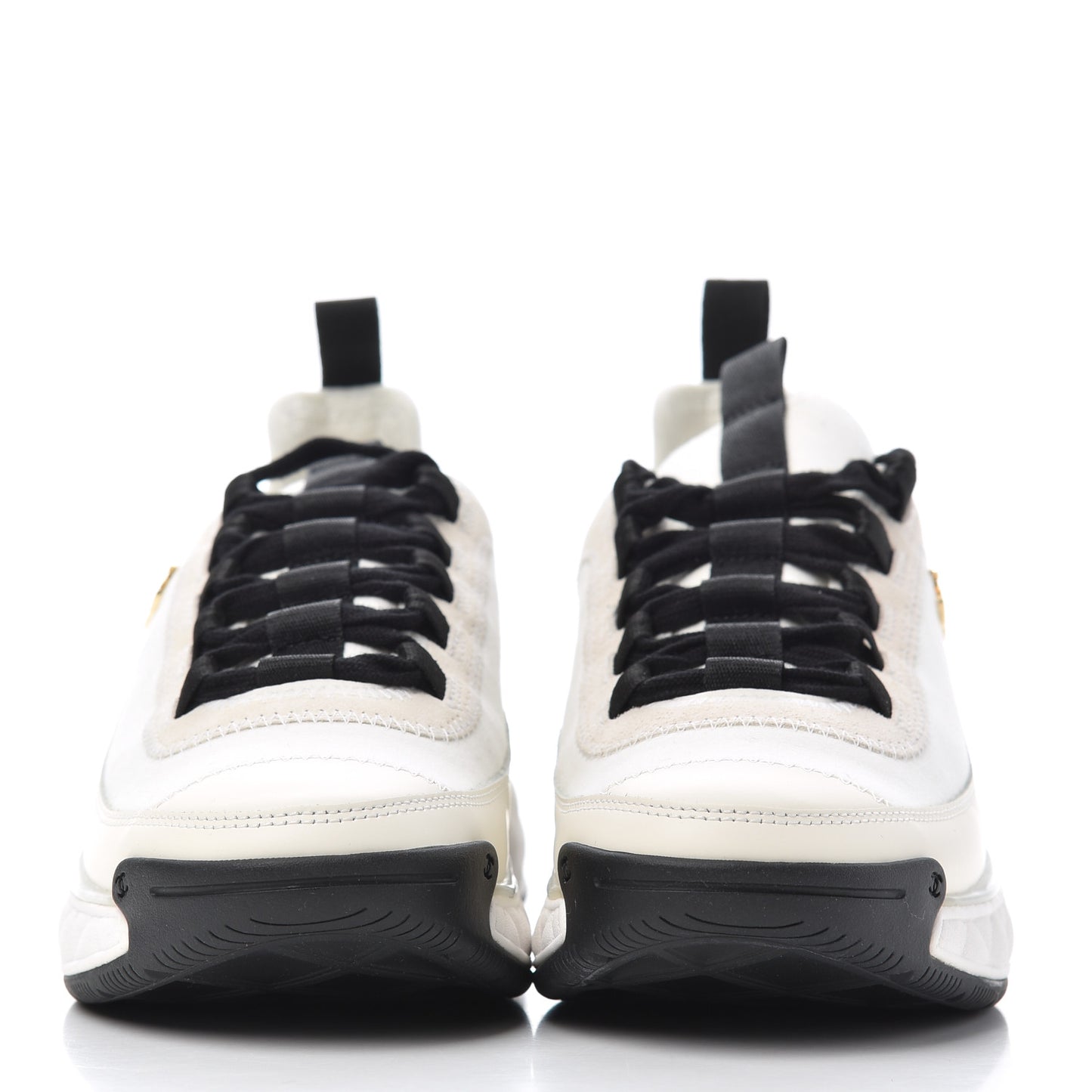 Velvet Calfskin Mixed Fibers CC Sneakers 35.5 Ivory Black