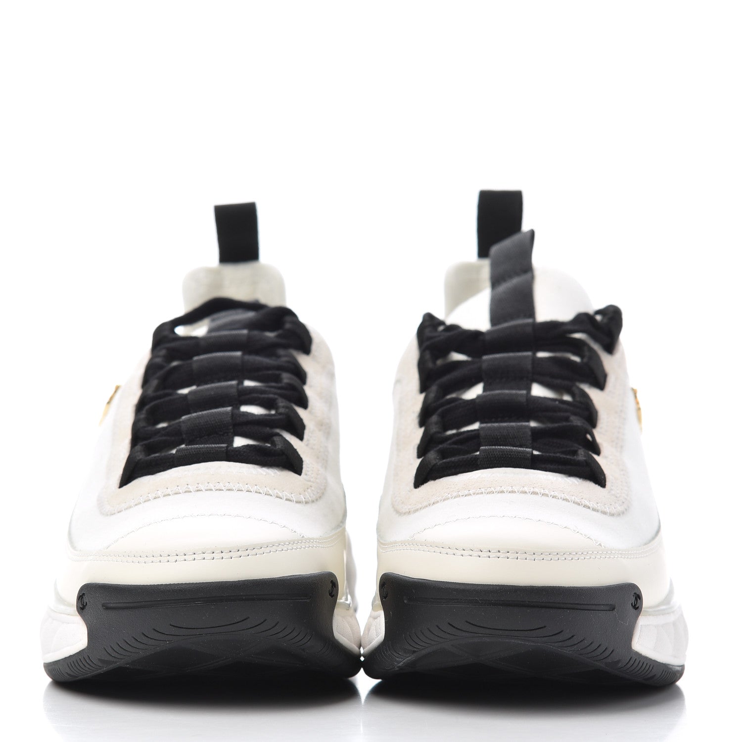 Chanel Velvet Calfskin Mixed Fibers CC Sneakers 35.5 Ivory Black 2 of 10