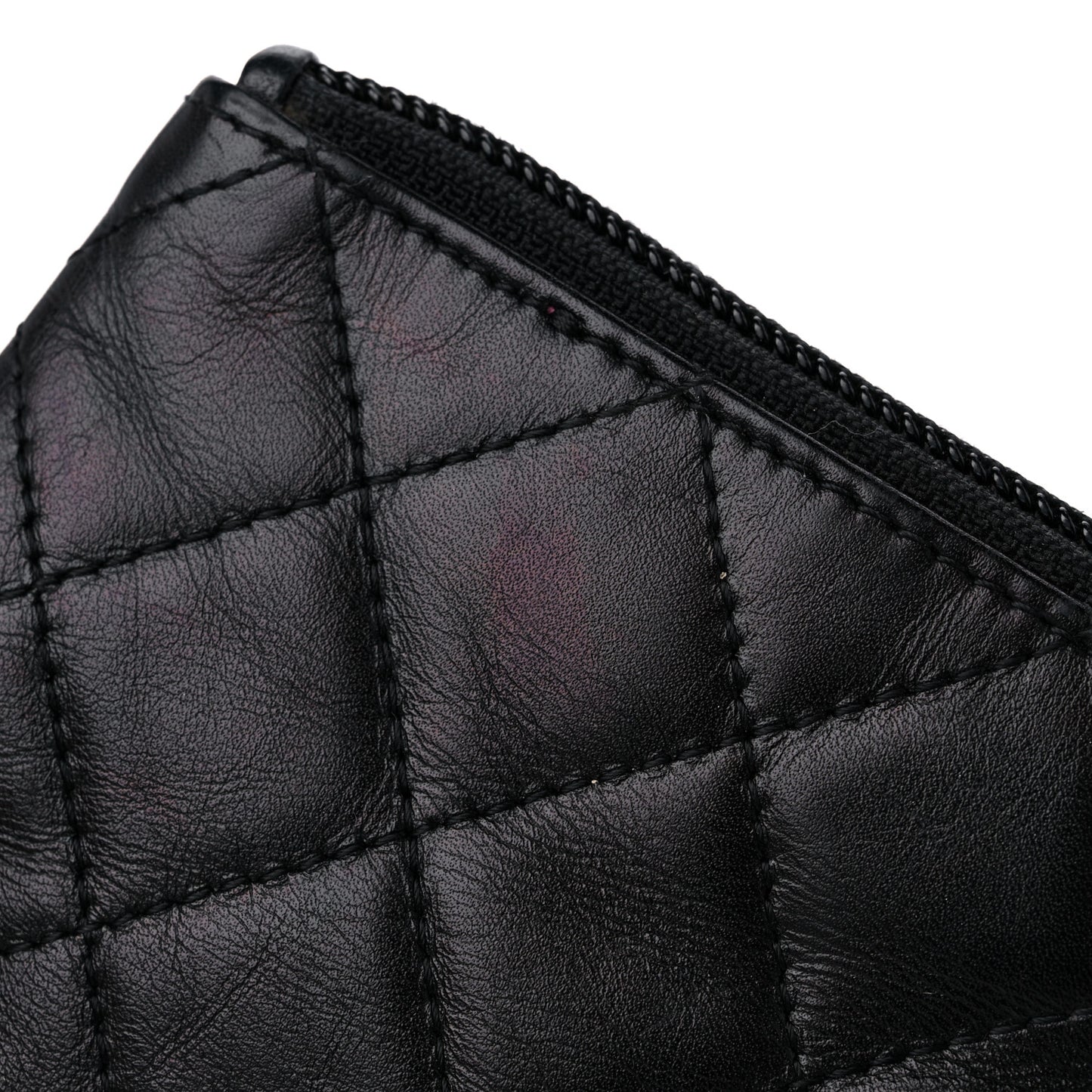 Calfskin Quilted Cambon Key Pouch Black