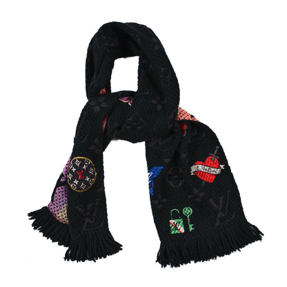 Louis Vuitton Wool Silk Stories Logomania Scarf Black 1 of 5