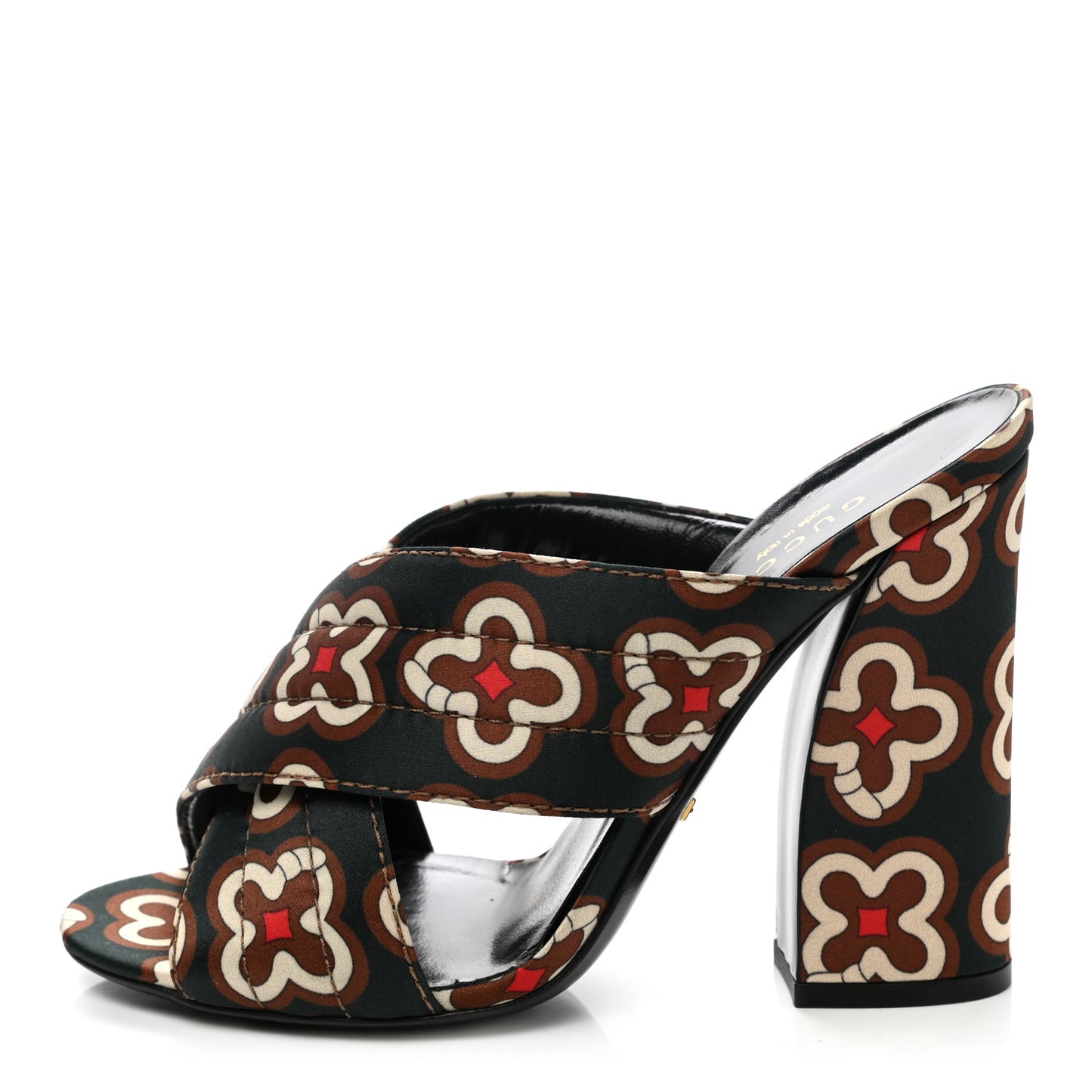 Fabric Floral Print Webby Crossover High Heel Slide Sandals 38 Black Multicolor